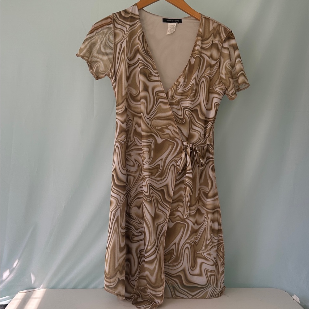 Caution To The Wind Green Wrap Dress Abstract Y2K Medium